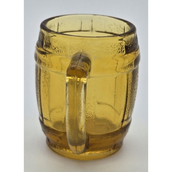 Amber Barrel Shot Glass Vintage Ribbed Glass Mini Barware Toothpick Holder - Picture 4 of 7